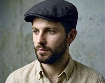 Black Linen Flat Cap, Summer Newsboy Cap, Baker Boy Hat, Handmade Linen Hat, Sun Protection Hat, Peaky Blinders Hat