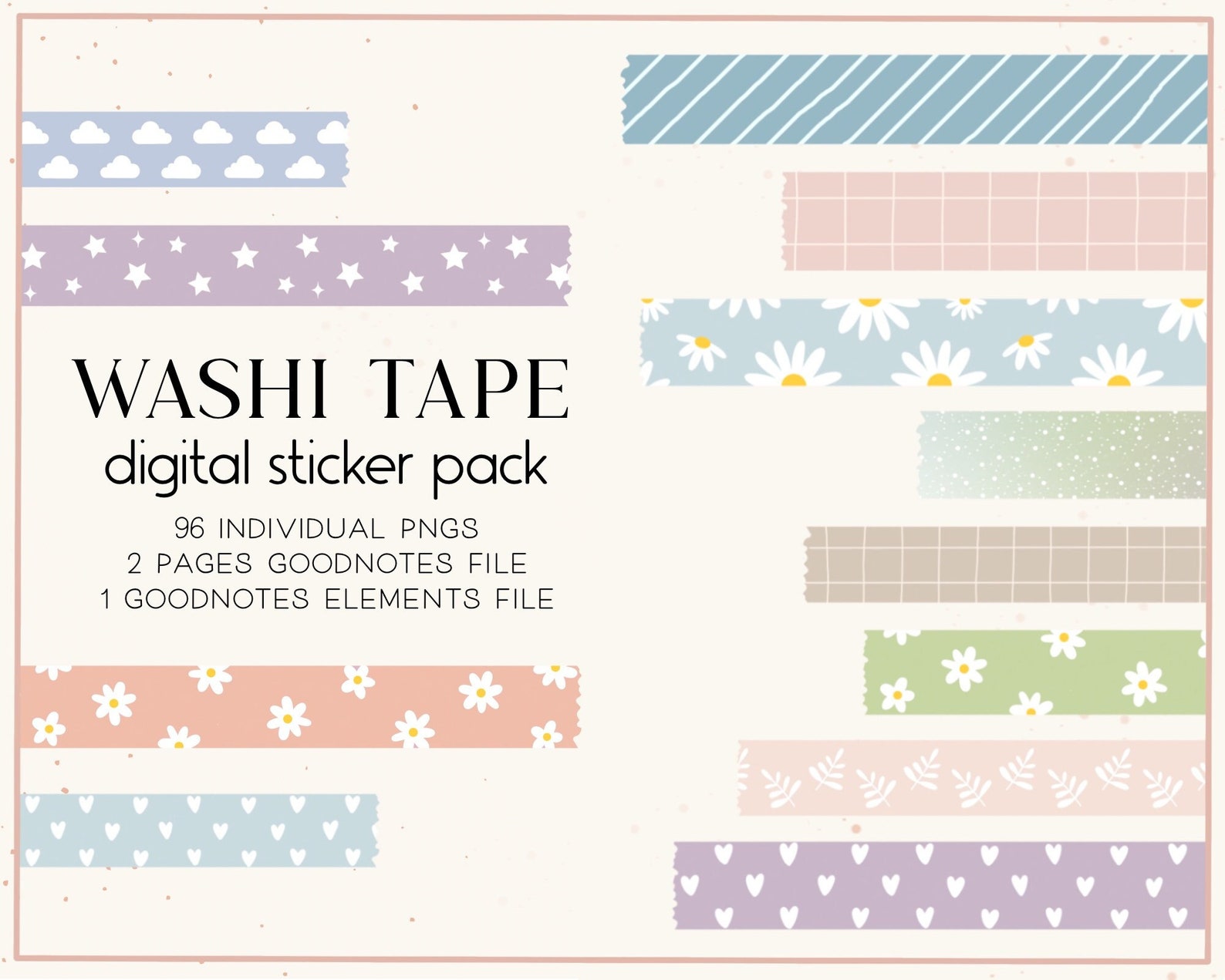 Washi Tape Digital Sticker Pack | Cropped PNG Stickers for iPad ...
