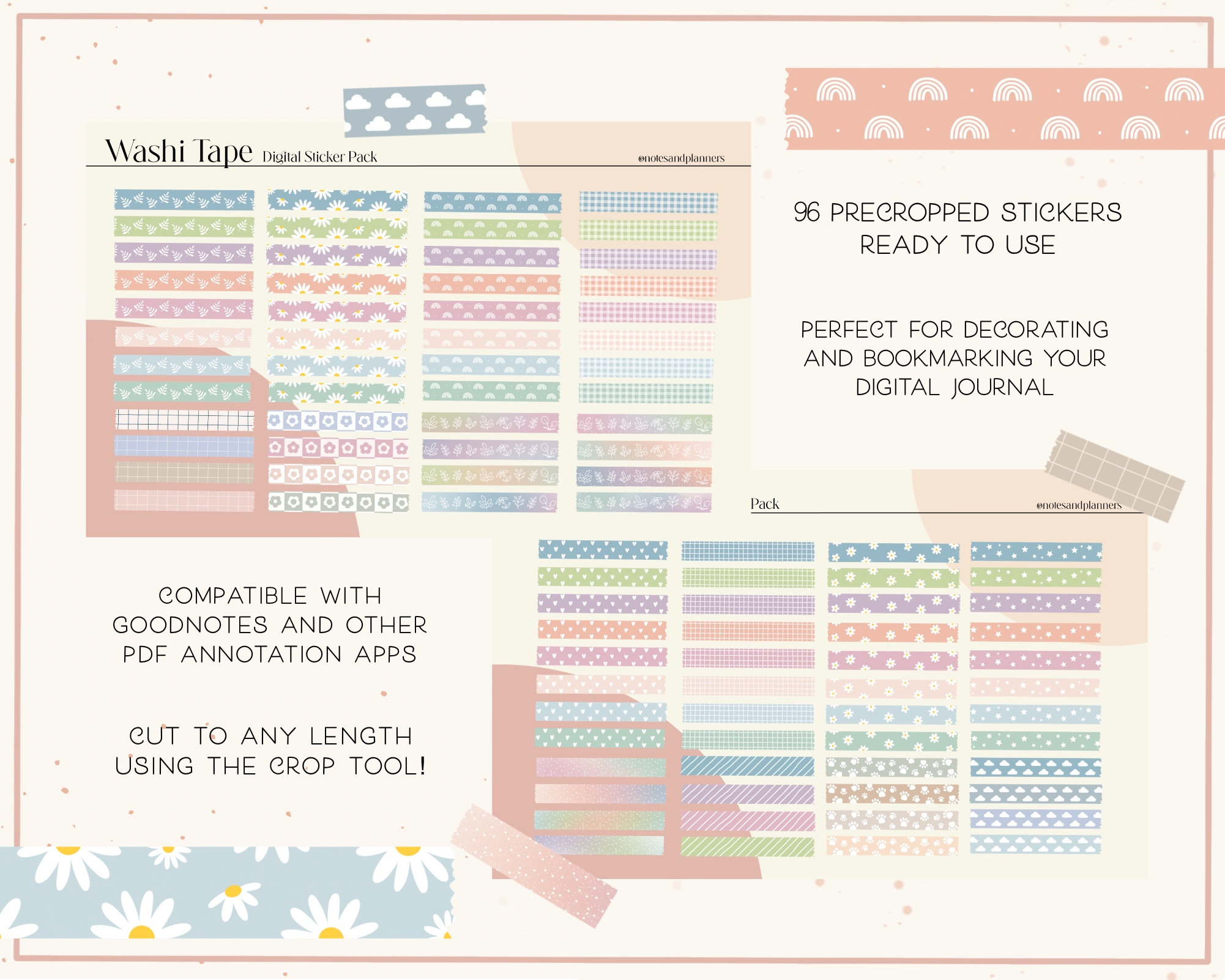 Washi Tape Digital Sticker Pack | Cropped PNG Stickers for iPad ...
