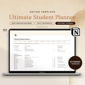 Notion Template Extended Student Planner Academic Planner Notion Dashboard College Planner Study Assignment Tracker Notion Homework Tracker