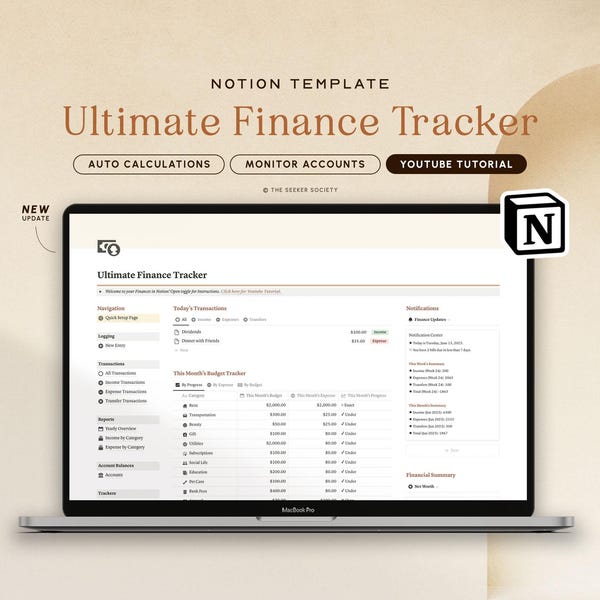 Notion Template Personal Finance Tracker Budget Tracker | Income and Expense Tracker Notion Template | Notion Finance Tracker, Money Tracker