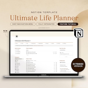 Notion Template Extended Life Planner All in One Template Notion Dashboard, Ultimate Notion Calendar ADHD Personal Planner Minimal Aesthetic