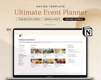 Notion Template Event Planner, Party Checklist, Event Organizer Notion, Digital Party Planning Template, Party Guest List Tracker Template