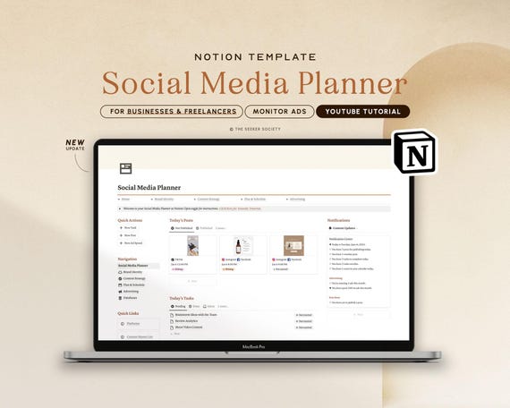 Notion Template Social Media Planner, Content Planner for Business & Freelancers Instagram Facebook Youtube Notion Planner Content Organizer