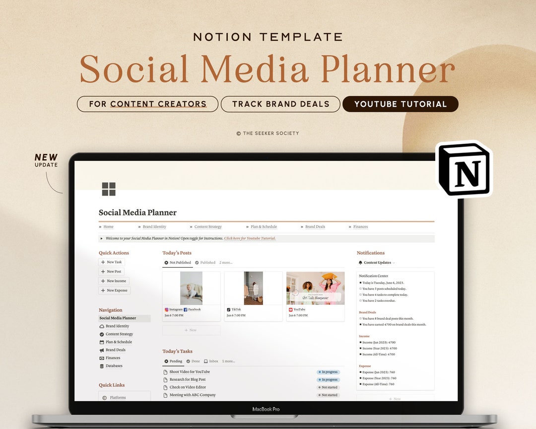 Notion Template Social Media Planner, Content Planner for Influencers ...
