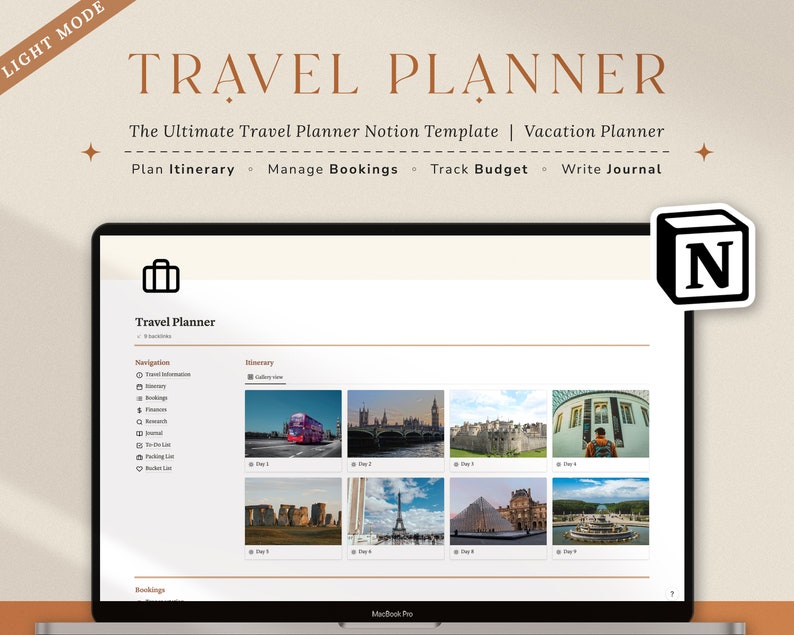 Notion Template Travel Planner Vacation Planner Holiday Planner Notion Planner, Travel Journal Itinerary Travel Organizer Notion Templates 