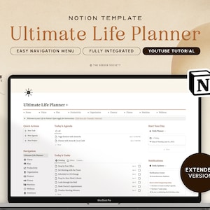 Notion Template Extended Life Planner All in One Template Notion Dashboard, Ultimate Notion Calendar ADHD Personal Planner Minimal Aesthetic