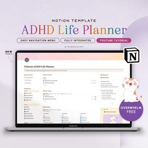 Notion Template ADHD Planner Notion Dashboard ADHD Digital Planner Adult ADHD Notion Templates Focus Planner Productivity Self Care Planner