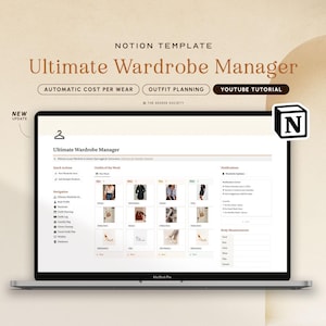 Notion Template Wardrobe Manager, Notion Outfit Planner, Notion Template Outfit Planning, Aesthetic Notion, Notion Planner Notion Dashboard