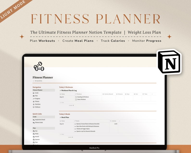 Notion Template Fitness Planner Weight Loss Planner Gym Journal, Fitness Tracker Workout Plan, Notion Dashboard Self Care Wellness Health 