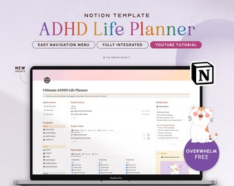 Notion Template ADHD Planner Notion Dashboard ADHD Digital Planner Adult ADHD Notion Templates Focus Planner Productivity Self Care Planner