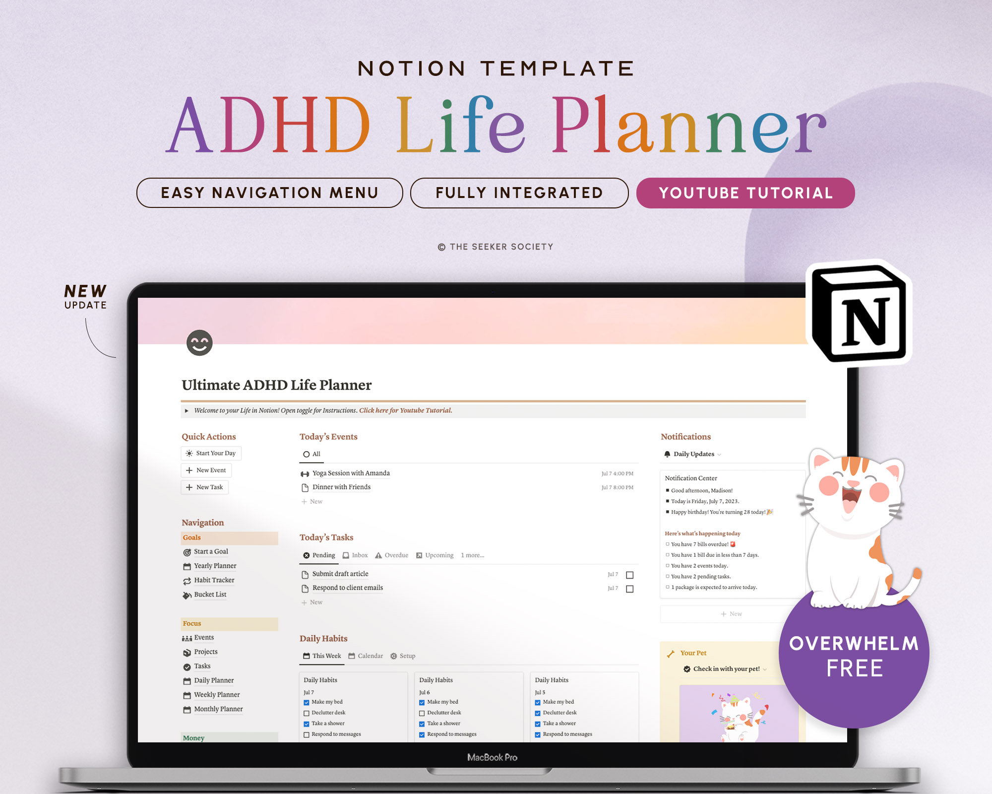 Notion Template ADHD Planner Notion Dashboard ADHD Digital pic image