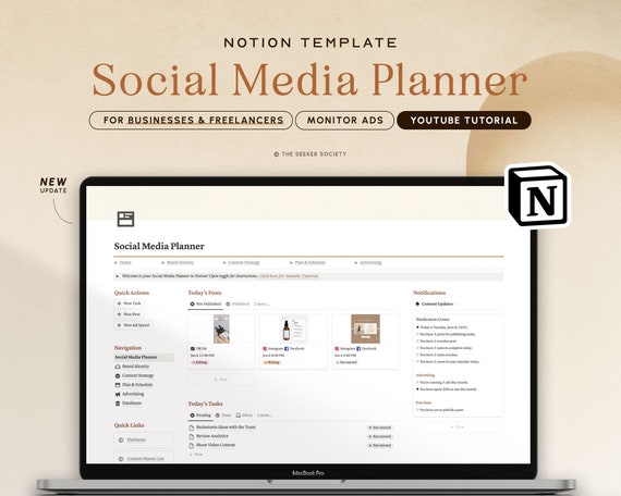 Notion Template Social Media Planner, Content Planner for Business & Freelancers Instagram Facebook Youtube Notion Planner Content Organizer