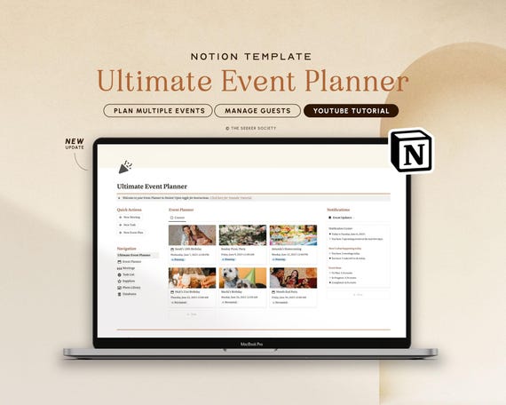 Notion Template Event Planner, Party Checklist, Event Organizer Notion, Digital Party Planning Template, Party Guest List Tracker Template