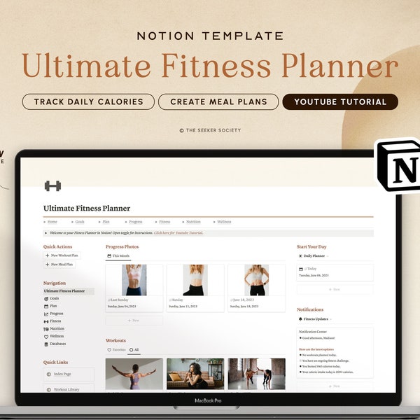 Notion Template Fitness Planner Weight Loss Planner Gym Journal, Fitness Tracker Workout Plan, Notion Dashboard Self Care Wellness Health
