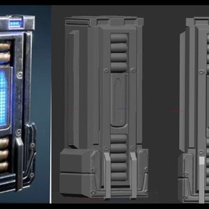 Może przedstawiać: Srebrna i niebieska metalowa skrzynka z migocącym niebieskim światłem w środku. Skrzynka ma szereg metalowych pierścieni z przodu i z tyłu.