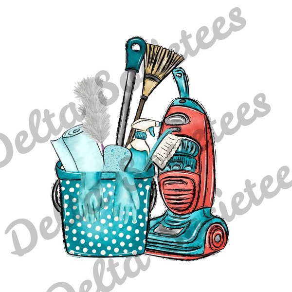 Cleaning Bucket PNG, Spring Clean PNG, house keeper PNG, Digital Art, Sublimation Design, Digital Download, Hand Drawn, Custodial, maid