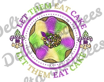 king cake PNG, let them eat cake PNG, Mardi Gras Png, Necklace, Digital Art, Sublimation Design, Digital Download, Hand Drawn, NOLA, la