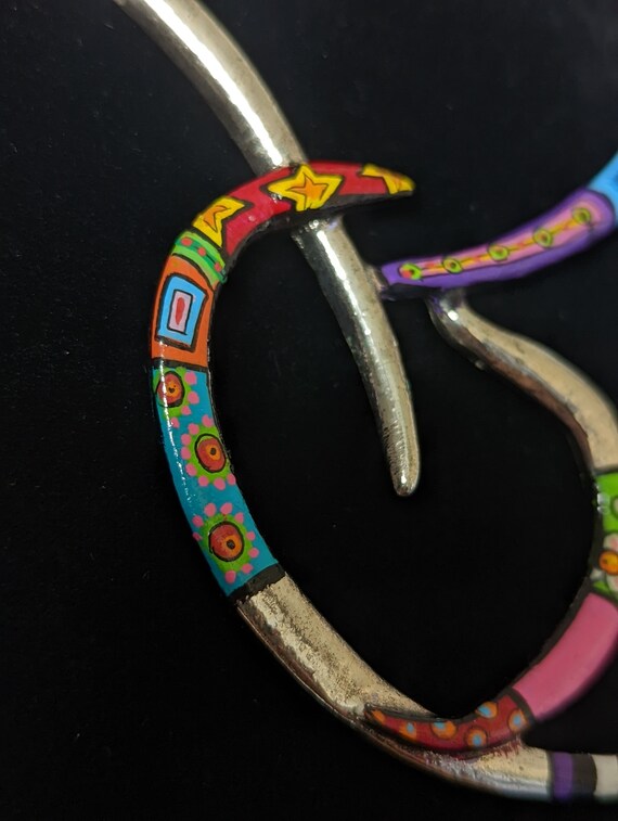 Vintage Silver Handpainted Statement Necklace - image 3