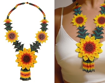 Sunflower Necklace - Ethnic Mexican beadwork - Boho
