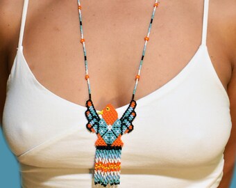 Hummingbird Necklace, Beaded Handmade Mexican Huichol Necklace.