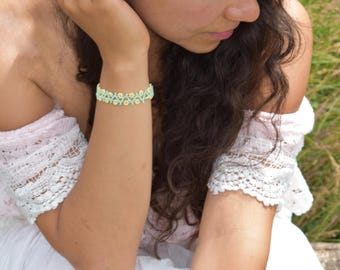 Bransoletka Huichol z kwiatów, ręcznie robiona, boho meksykańska chaquira, bransoletka z koralików, bransoletka vintage
