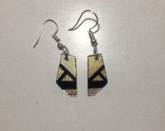 Retro, Black and Silver, Upcycled CD Earrings