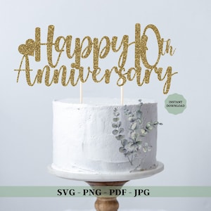 10 anos, 10º aniversário SVG, Felicidades aos 10 anos, Cake Topper Svg, arquivo png, dois dígitos SVG, 10º aniversário de casamento