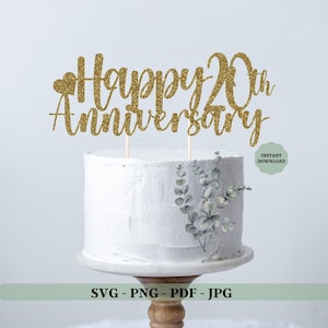 20 anos, 20º aniversário SVG, Felicidades aos 10 anos, Cake Topper Svg, arquivo png, dois dígitos SVG, 20º aniversário de casamento