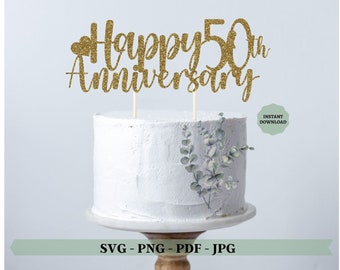 Decorazione per torta per il 50° anniversario in formato SVG: brindisi ai 50 anni (download digitale)