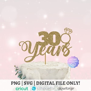 Arquivo SVG de topper de bolo de 30 anos, felicidades aos 30 anos, arquivo png, SVG de dois dígitos, 30 anos de casamento, 30 anos de casamento