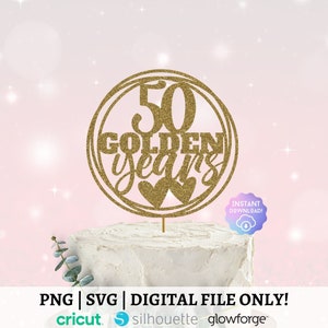50 周年記念 SVG、50 周年を祝って、ケーキ トッパー SVG、Png ファイル、2 桁の数字 SVG、50 歳の誕生日 SVG、50 周年結婚記念日