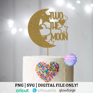Twee de maan SVG, verjaardagstaart topper, twee de maan taart topper, verjaardagsfeestje, digitaal bestand