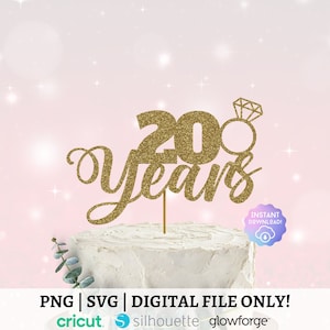 SVG de 20º aniversário, Felicidades aos 20 anos, Topper de bolo Svg, arquivo PNG, SVG de dois dígitos, Svg de 20º aniversário, 20º aniversário de casamento