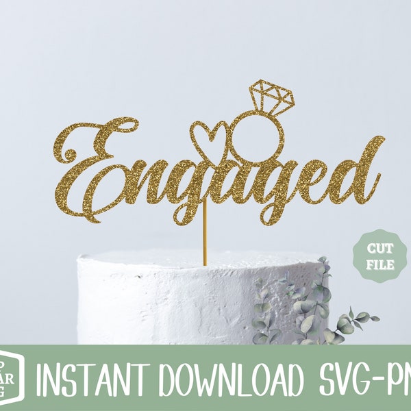 Svg File Engaged Cake Topper Etsy