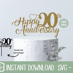 SVG de 20º aniversário, Felicidades aos 20 anos, Topper de bolo Svg, arquivo PNG, SVG de dois dígitos, Svg de 20º aniversário, 20º aniversário de casamento
