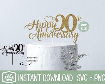 20. Jubiläum SVG, Cheers to 20 Years, Cake Topper Svg, Png Datei, Zweistellige SVG, 20. Geburtstag Svg, 20. Hochzeitstag