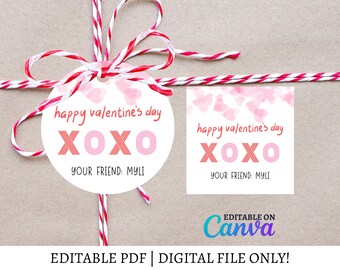 Valentine's Day Gift Tag Template, Printable Cookie Sticker (PDF)