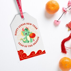 Modèle d'étiquette cadeau Nouvel an chinois, étiquettes à biscuits, nouvel an lunaire, année du dragon, sticker imprimable gâterie sucrée pour les enfants