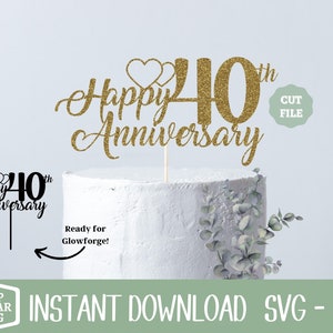 40 周年記念 SVG、40 周年を祝って、ケーキ トッパー SVG、Png ファイル、2 桁の数字 SVG、40 歳の誕生日 SVG、40 周年結婚記念日