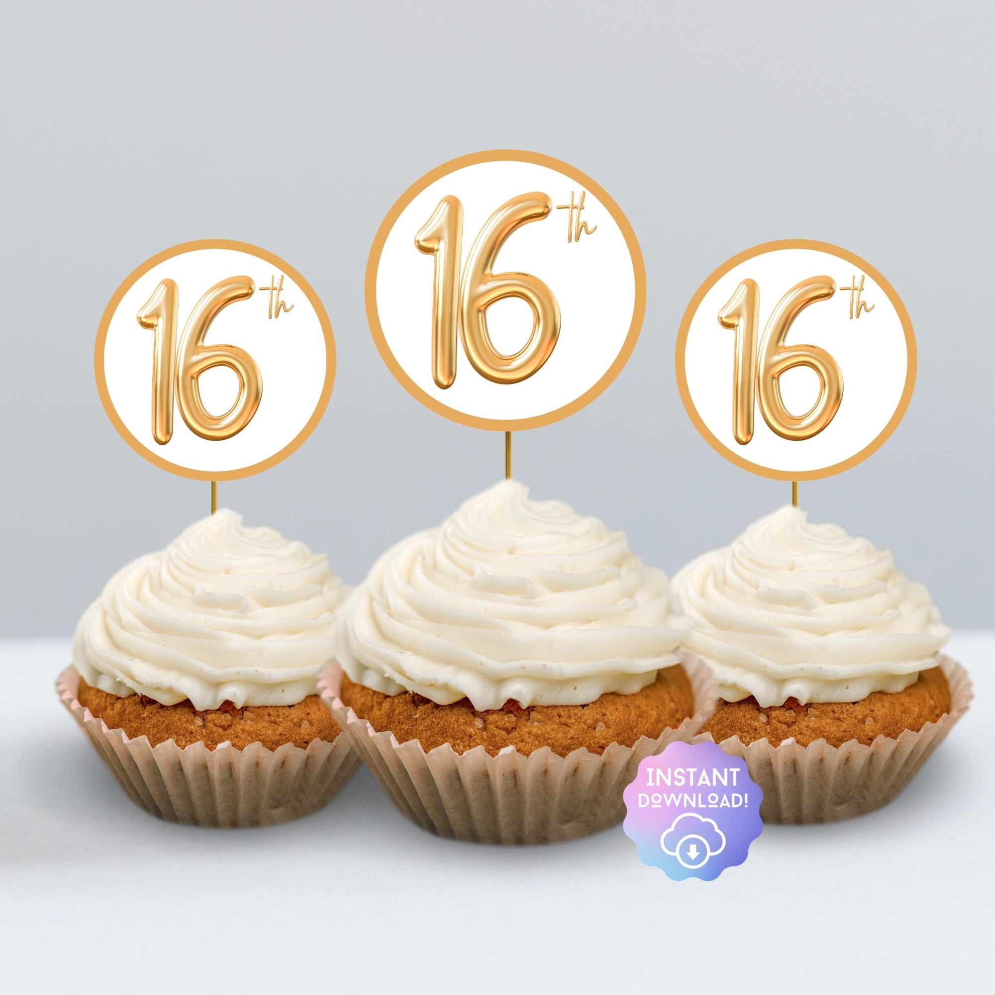 30x Cupcake-Topper „Cheers To 16“ – Glitzernde Herz-Designs, 6,1x12,2 Cm – Perfekt Für 16. Geburtstagspartys