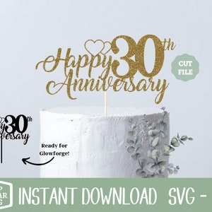 30th Anniversary SVG, Proost op 30 Jaar, Cake Topper Svg, Png bestand, Double Digits SVG, 30e Verjaardag Svg, 30e Huwelijksverjaardag