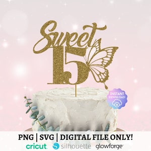 Süße 15 SVG, Mis Quitte Cake Topper SVG, Quitte Anos, Feliz Cumpleanos SVG, alles Gute zum Geburtstag SVG, 15 Geburtstag geschnitten Datei, Quinceanera svg