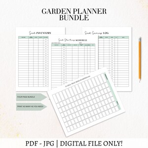 Planilha inicial de sementes I Inventário de sementes I Planejador de jardim para impressão | Cronograma de jardinagem I Rastreador de tarefas I Cronograma de plantio