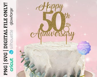 50th Anniversary Cake Topper, Cheers To 50 Years, 50 Yrs Married, Wedding Celebration PNG