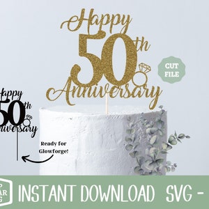 50th Anniversary SVG, Proost op 50 Jaar, Cake Topper Svg, Png bestand, Double Digits SVG, 50e Verjaardag Svg, 50e Huwelijksverjaardag