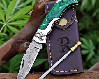 Personalisierte handgemachte Damast Taschenmesser Holzgriff individuelle Groomsmen Geschenk Jahrestag Geschenk für ihn Vatertagsgeschenk Geburtstagsgeschenk