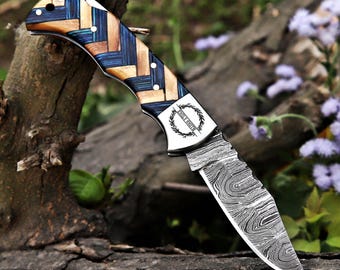 personalisierte handgemachte Damast Taschenmesser Holzgriff Benutzerdefinierte Groomsmen Geschenk Jahrestag Geschenk für ihn Vatertagsgeschenk Geburtstagsgeschenk