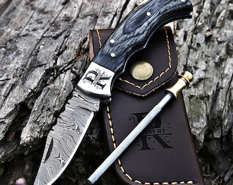 Handmade Damascus Pocket Knife Custom Groomsmen Gift Anniversary Gift for him Dad Husband Personalized Gift for Men Fathers day gift for him