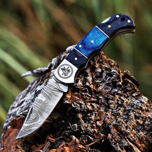 Handmade Damascus Pocket knife Custom Groomsmen Gift Anniversary gift for him Dad Husband Personalized gift for men Graduation gift for him
